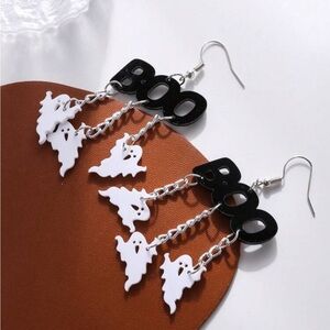 1pair Funny Halloween Acrylic Earrings With Bat & Ghost Design